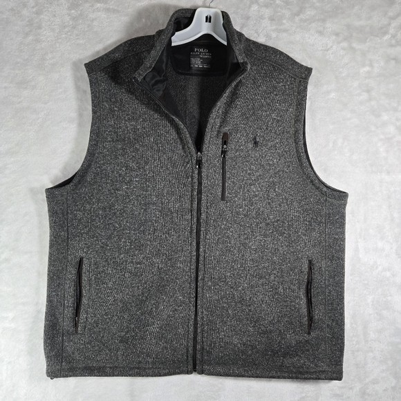 Polo Ralph Lauren Vest Mens Size 2XL Gray Performance Full Zip Fleece Pockets - Picture 1 of 9